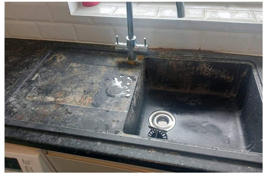Granite composite sink before deep cleaning