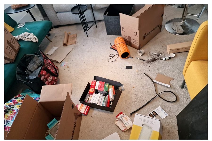 Living room reset before deep cleaning