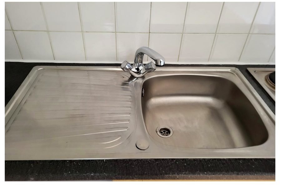 Sink, taps & drainer after deep cleaning